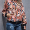 Jewel Neck Zipper Color Block Floral Print Polyester Cotton Lightweight Jacket - Image 3