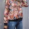 Jewel Neck Zipper Color Block Floral Print Polyester Cotton Lightweight Jacket - Image 4