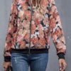 Jewel Neck Zipper Color Block Floral Print Polyester Cotton Lightweight Jacket - Image 5