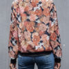 Jewel Neck Zipper Color Block Floral Print Polyester Cotton Lightweight Jacket - Image 6