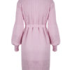 Knitted Jewel Neck Long Sleeve Lace Up Sweater Dresses - Image 6