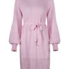 Knitted Jewel Neck Long Sleeve Lace Up Sweater Dresses - Image 5
