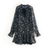 Long Sleeve Casual Loose Pleated Mini Dress