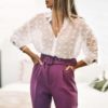 Long Sleeve Polka Dot Embroidery Blouse