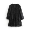 Long Sleeve V Neck Solid Tassel Party Mini Dress - Image 2