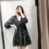Long Sleeve V Neck Solid Tassel Party Mini Dress
