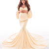 Maternity Long Sleeves Bateau Neck Pleated Split Open Shoulder Floor Length Maxi Dress - Image 2