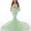 Maternity Long Sleeves Bateau Neck Pleated Split Open Shoulder Floor Length Maxi Dress - Image 3