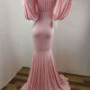 Maternity Long Sleeves Bateau Neck Pleated Split Open Shoulder Floor Length Maxi Dress - Image 7