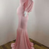 Maternity Long Sleeves Bateau Neck Pleated Split Open Shoulder Floor Length Maxi Dress - Image 8