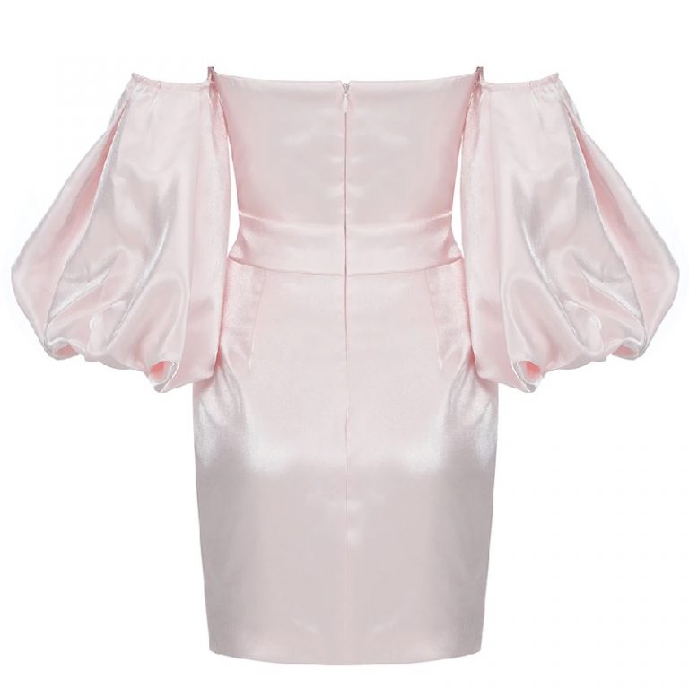 Off Shoulder Sexy Long Puff Sleeve Draped Club Mini Dress - Image 4