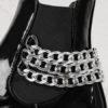 PU Leather Round Toe Chains Chunky Heel Ankle Boots - Image 8