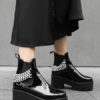 PU Leather Round Toe Chains Chunky Heel Ankle Boots - Image 2