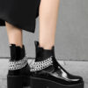 PU Leather Round Toe Chains Chunky Heel Ankle Boots - Image 4