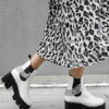 PU Leather Round Toe Chains Chunky Heel Ankle Boots - Image 6