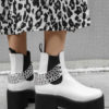 PU Leather Round Toe Chains Chunky Heel Ankle Boots