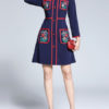 Peter Pan Collar Long Sleeve Embroidered Short Dress