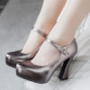 Platform Pumps Round Toe Chunky Heel PU Leather Shoes - Image 2
