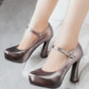 Platform Pumps Round Toe Chunky Heel PU Leather Shoes - Image 3