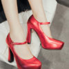 Platform Pumps Round Toe Chunky Heel PU Leather Shoes - Image 4