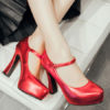 Platform Pumps Round Toe Chunky Heel PU Leather Shoes - Image 5
