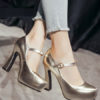 Platform Pumps Round Toe Chunky Heel PU Leather Shoes - Image 8