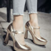 Platform Pumps Round Toe Chunky Heel PU Leather Shoes