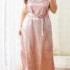 Plus Size Sleepwear Polyester Straps Neck Sleeveless Lace Split Pajama