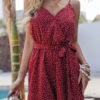 Polka Dot Straps Neck Sleeveless Polyester Straight Jumpsuit - Image 3