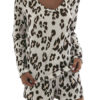 Polyester Leopard Print Casual Long Sleeves Jewel Neck Top With Shorts