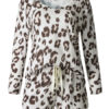 Polyester Leopard Print Casual Long Sleeves Jewel Neck Top With Shorts - Image 3