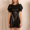 Puff Short Sleeve O Neck Pleated Bodycon Mini Dress