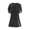 Puff Short Sleeve O Neck Pleated Bodycon Mini Dress - Image 4