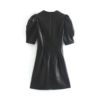 Puff Short Sleeve O Neck Pleated Bodycon Mini Dress - Image 5