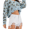Pullover Leopard Print Off-The-Shoulder Long Sleeves High Low Sweaters - Image 2