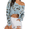 Pullover Leopard Print Off-The-Shoulder Long Sleeves High Low Sweaters