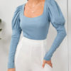 Pullover U Neck Puff Long Sleeve Sweaters - Image 2