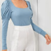 Pullover U Neck Puff Long Sleeve Sweaters - Image 3
