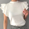Pullovers Jewel Neck Short Sleeve Ruffles Sweaters - Image 2