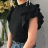 Pullovers Jewel Neck Short Sleeve Ruffles Sweaters - Image 3
