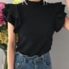 Pullovers Jewel Neck Short Sleeve Ruffles Sweaters