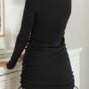 Sexy Bodycon Jewel Neck Long Sleeves Drawstring Short Sheath Dress - Image 5