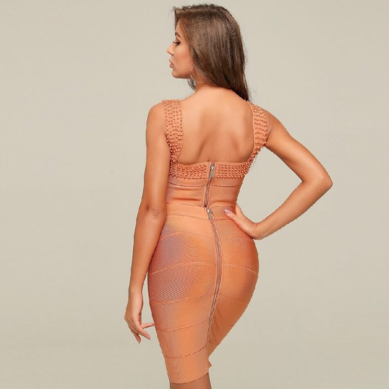 Sexy Hollow out Beading Club Party Mini Bodycon Dress - Image 4
