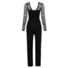 Sexy Long Sleeve V Neck Lace Bandage Jumpsuit - Image 2