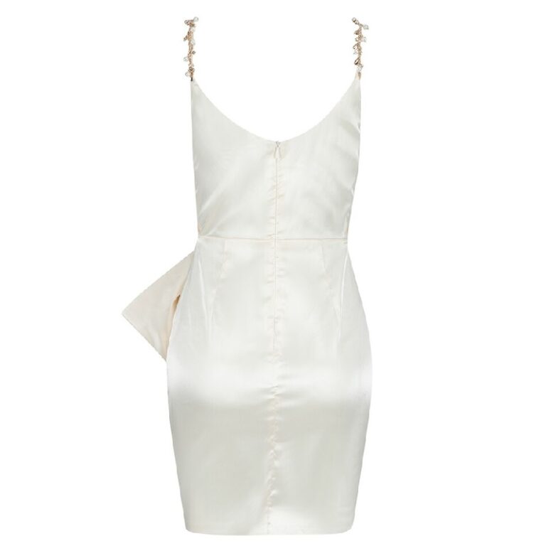 Sexy Pearl Spaghetti Strap Draped Mini Party Bodycon Dress - Image 6