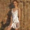 Sexy Pearl Spaghetti Strap Draped Mini Party Bodycon Dress
