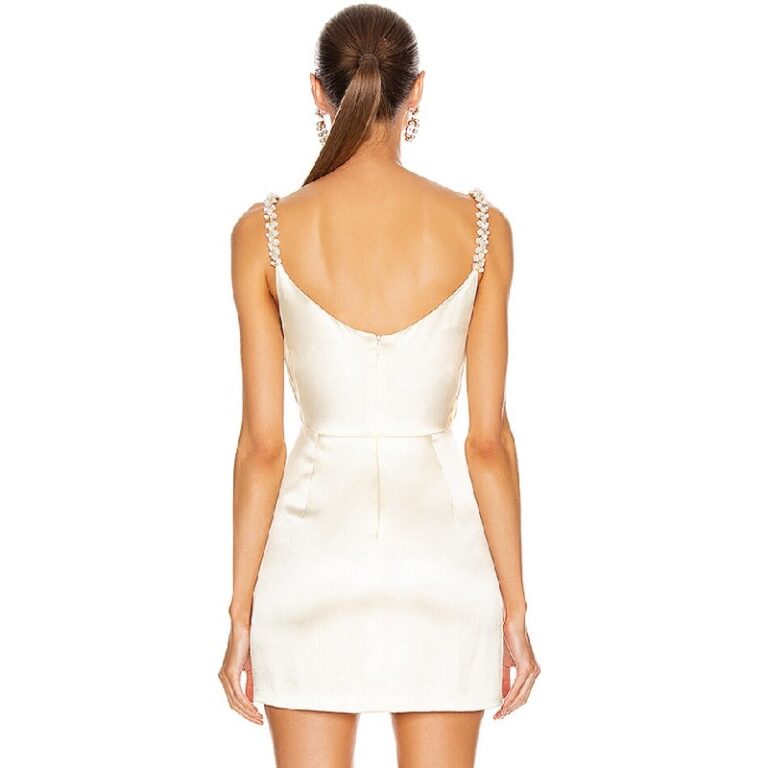 Sexy Pearl Spaghetti Strap Draped Mini Party Bodycon Dress - Image 4