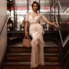 Sexy Runway Lace Hollow Out Short Sleeve Party Long Dress