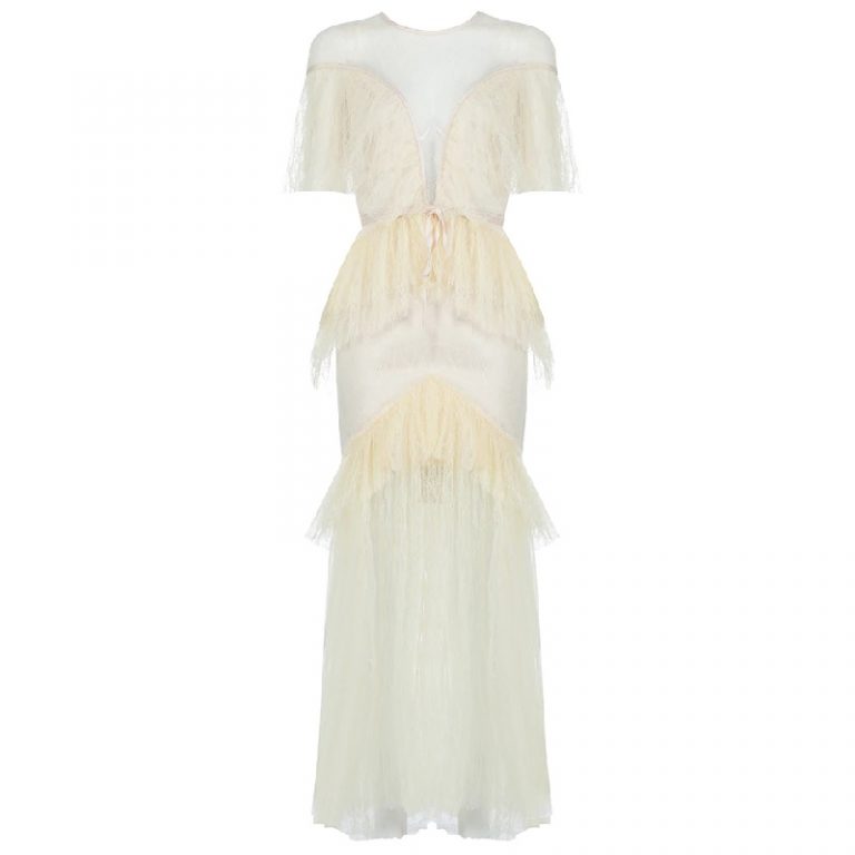 Sexy Runway Lace Hollow Out Short Sleeve Party Long Dress - Image 4