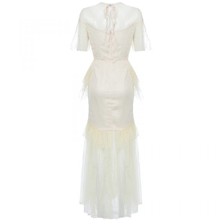Sexy Runway Lace Hollow Out Short Sleeve Party Long Dress - Image 5